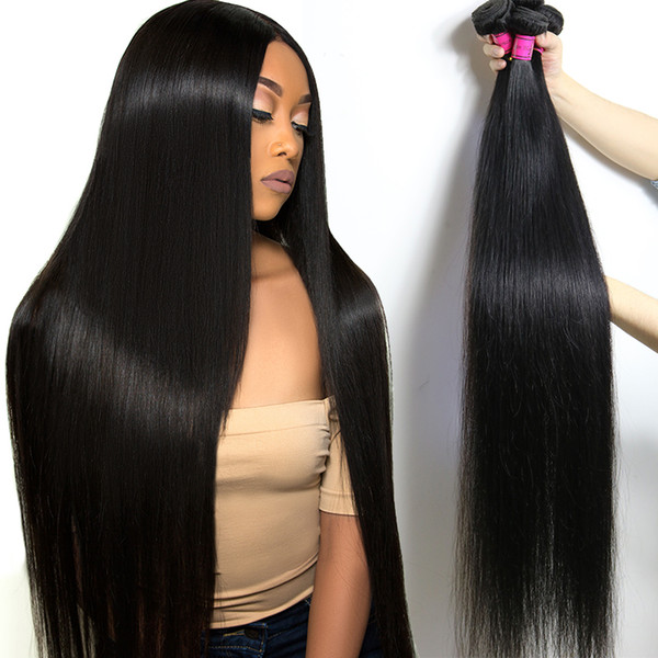 Brazilian Virgin Hair Long Inches Straight 28 30 32 34 36 40 Unprocessed Straight Human Hair Bundles Peruvian Malaysian Remy Hair Extensions