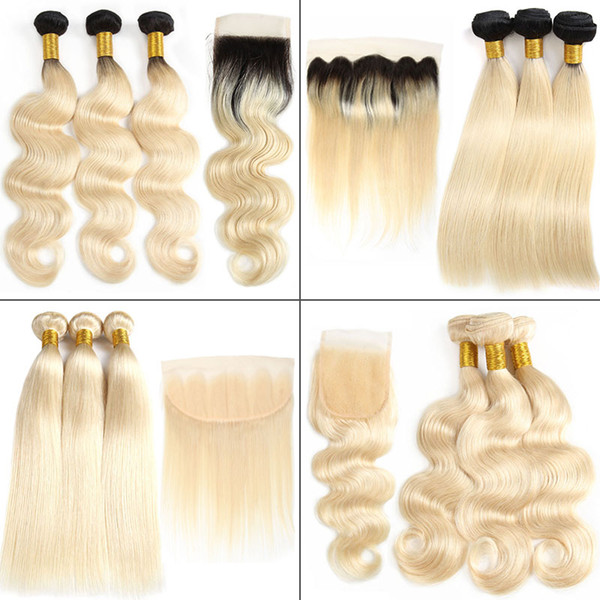 Glary Body Wave & Straight 613 blonde Bundles with Frontal Brazilian 1B 613 Virgin Human Hair Bundles with Closure