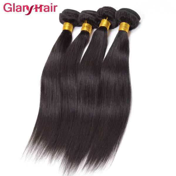 Unprocessed Glary Raw Indian Straight Hair Weave Bundles Wholesale Indtian Weave Weft Sraight Weave Bangs 1B 4pcs No Tangle