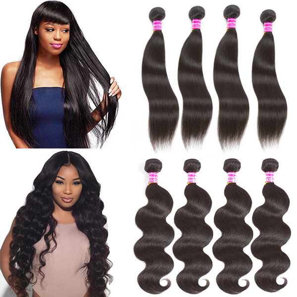 100% Unprocessed 4 Lots Straight &Body Wave Human Hair Bundles Brazilian Human Virgin Hair Extensions Wefts Malaysian Raw Virgin Indian Hair