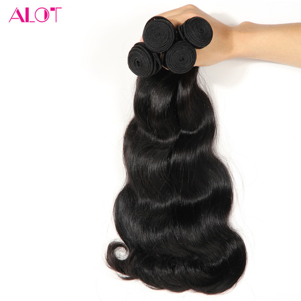 ALOT Indian Hair Body Wave 100% Virgin Human Hair Weave 4 Bundles 100% Unprocessed Natural Color Human Hair Bundels Extensions 8-26inch