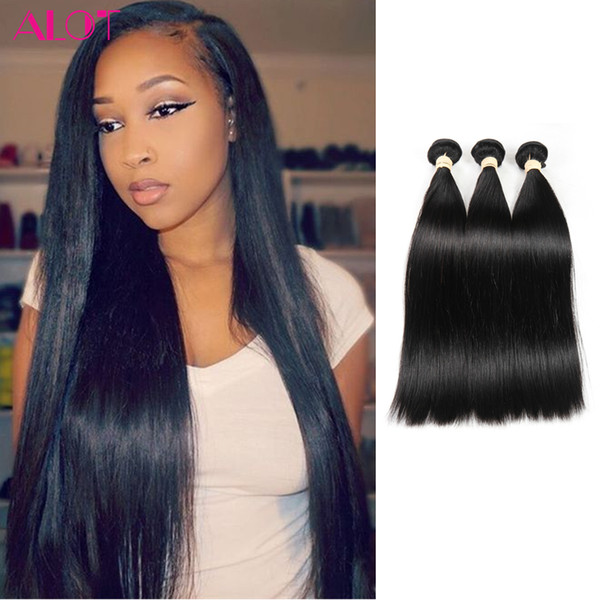 ALOT Hair Brazilian Indian Peruvian Malaysian Straight Hair 3 Bundles Mix Length 100% Human Hair 100% Unprocessed Extensions 8-28inch