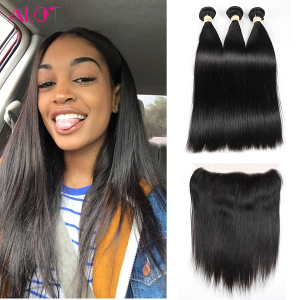 ALOT Hair Frontal with Bundles Straight Hair Brazilian Indian Peruvian Malaysian Virgin Hair 3 Bundles With 13x4 Lace Frontal