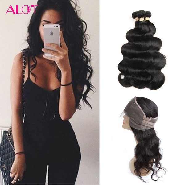 Grade 8A Brazilian Virgin Hair Body Wave Human Hair 3 Bundles With 360 Lace Frontal Brazilian Malaysian Indian Peruvian Human Hair Weave