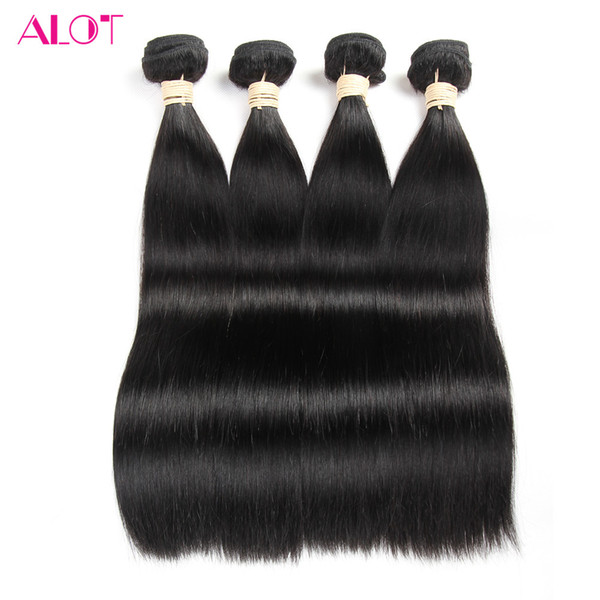 ALOT Grade 8A Peruvian Straight Hair 4 Bundles 100% Virgin Human Hair Bundles 100% Unprocessed Natural Black Human Hair Extensions 8-26inch