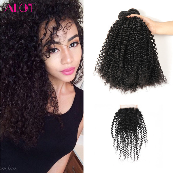 Malaysian Virgin Human Hair Weave Bundles Kinky Curly Hair with Closure 100% Unprocessed Malaysian Kinky Curly 4 Bundles with Closure