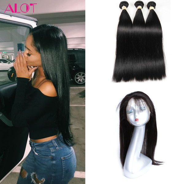 Brazilian Hair 3 Bundles with 360 Lace Frontal with Baby Hair 22x4x2 Virgin Hair Lace Frontal Closure with Bundles 360 Lace Frontal