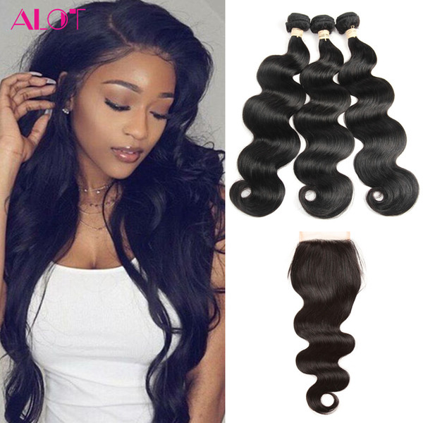 Brazilian Virgin Human Hair Weave Bundles with Closure Brazillian Peruvian Indian Malaysian Body Wave 3 Bundles with Closure Extensions