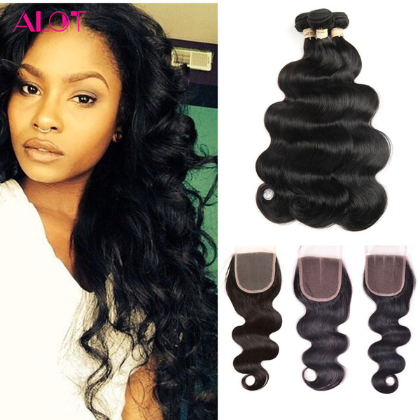 Brazillian Virgin Hair Bundles with Closure Body Wave 100% Virgin Human Hair Weaves 3 Bundles With 4x4 Lace Closure Free Middle 3 Part