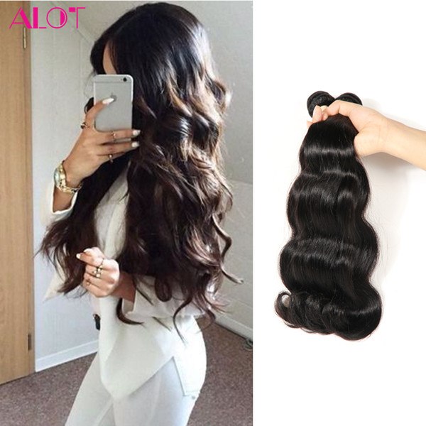 ALOT Brazilian Virgin Hair Body Wave 100% Human Hair Weave 3 Bundles Natural Black 100% Unprocessed Human Hair Bundles Extensions 8-28inch