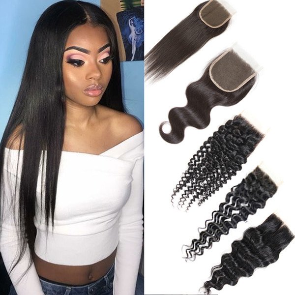 Brazilian Deep Wave Hair Closure with Top Lace Unprocessed Straight Water Body Wave Kinky Curly Virgin Human Hair with Ear to Ear Frontal