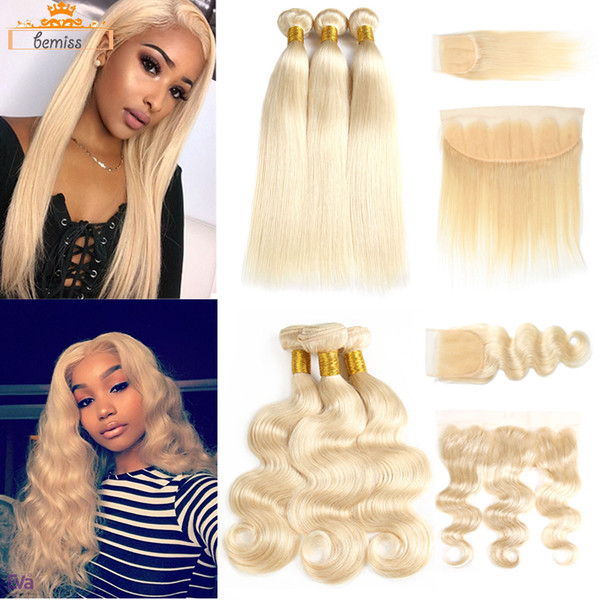 Brazilian Straight 613 Blonde Human Hair Weaves Unprocessed Brazilan Virgin Hair Bundles with Closure Body Wave Hair Extensions and Frontal