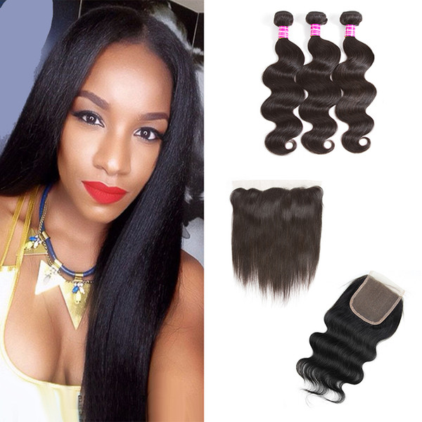 Body Wave Hair Wefts Straight Virgin Hair Weaves Bundles With Closure or Ear to Ear Frontal Closure Unprocessed Natural Color Human Hair