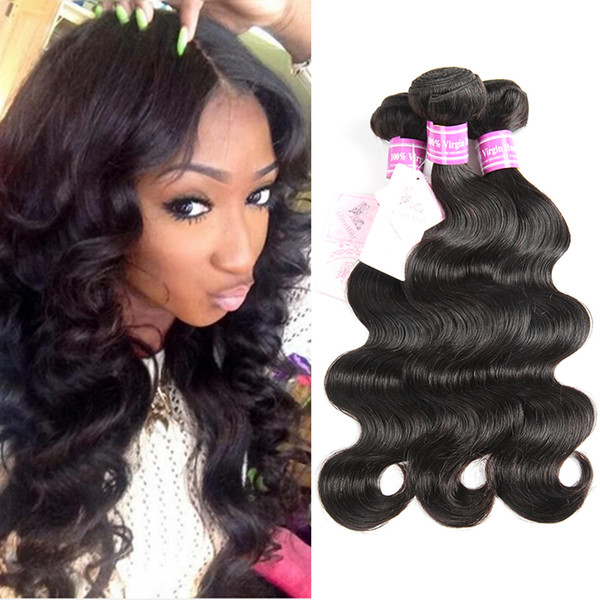 6 Bundles Unprocessed Natural Black Body Wave Machine Double Weft Peruvian Indian Malaysian Cambodian Mongolian Virgin Human Hair Extensions