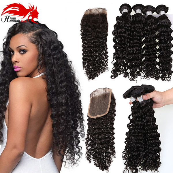 Indian Virgin Hair Deep Wave With Closure 3 Bundles Human Hair Deep Curly With Closure Raw Indian Curly Hair With Closure