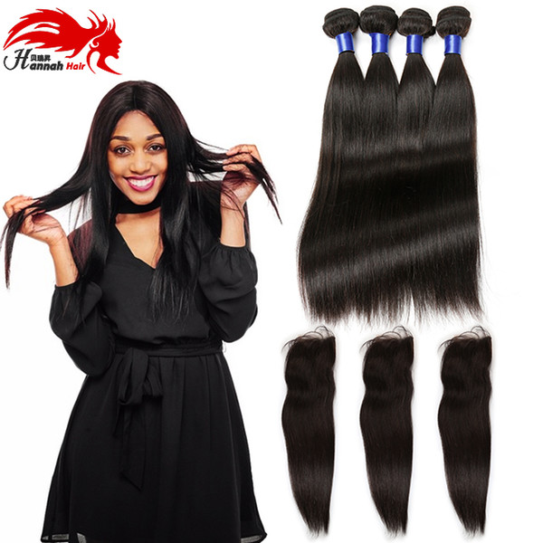 Grade 7A Indian Virgin Hair With Closure 3 Straight Bundles With Closure Soft Indian Human Hair Bundles With Closure Straight