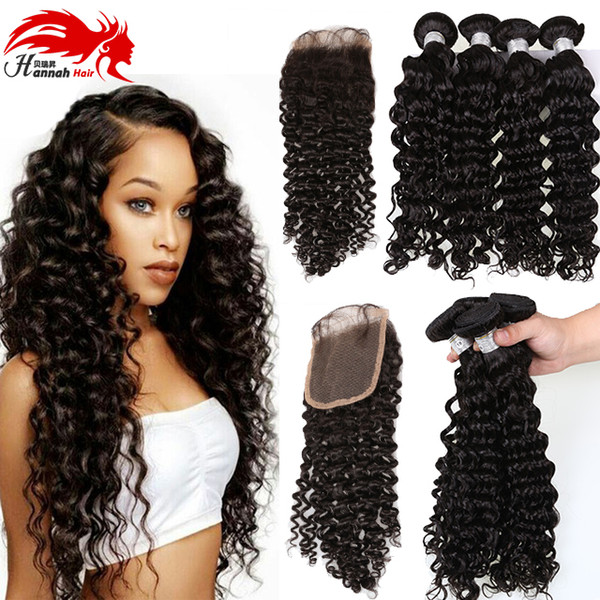 Brazilian Virgin Hair Deep Wave With Closure Deep Curly Brazilian Hair Bundles Hannah Brazilian Curly Virgin Hair With Closure