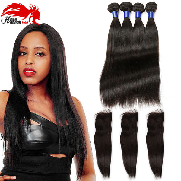 Malaysian Virgin Hair With Closure Straight Hair Hannah Virgin Hair 3 Bundles And Closure Free Middle 3 Part Closure