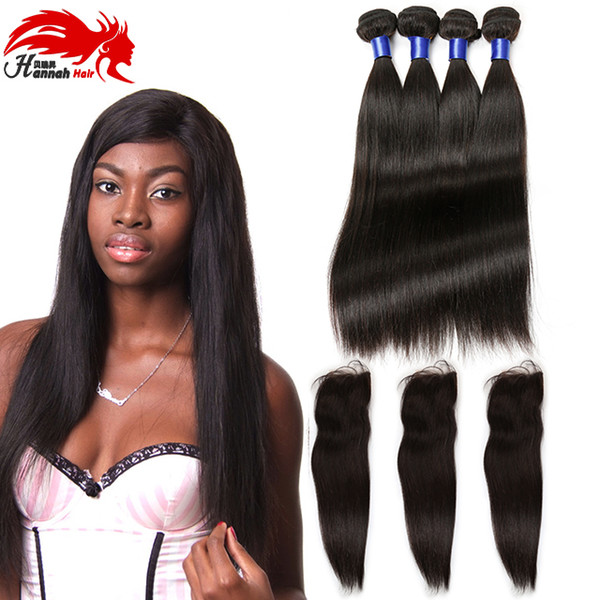 4x4 Indian Straight Lace Closure With Bundles Human Remy Hair Weft With Closure Indian Straight Virgin Hair With Closure