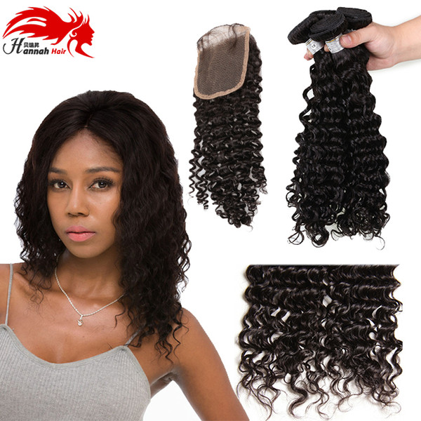 Malaysian Virgin Hair With Closure Mink Malaysian Deep Curly Human Hair 3/4 Bundles Malaysian Virgin Curly Hair With Closure