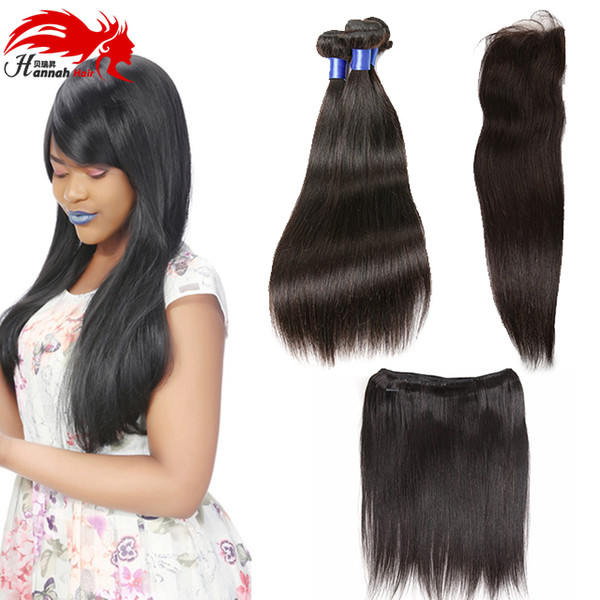 Brazilian Virgin Hair Straight with Closure Human Hair Weave 3 Bundles with Closure Brazilian Straight Hair with Closure