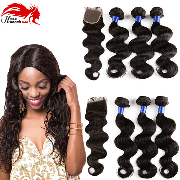 Hannah Hair With Closure Brazilian Body Wave 3 Bundles With Lace Closure Unprocessed Brazilian Virgin Hair With Closure