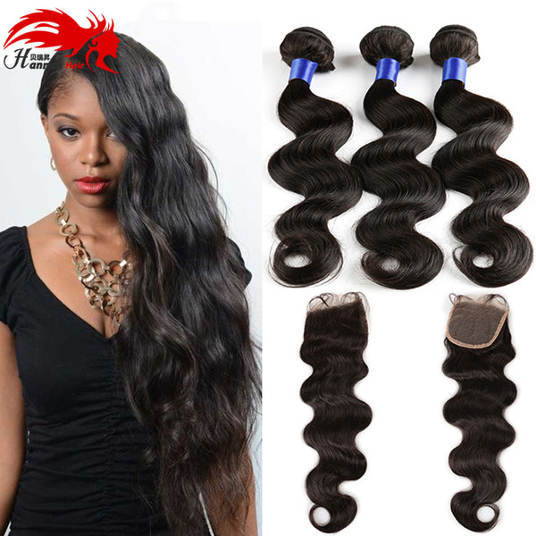 7A Brazilian Virgin Hair With Closure 4 Bundles Body Wave With Closure Soft And Cheap Brazillian Body Wave Hair With Closure