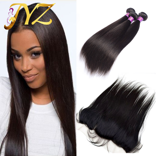 Brazillian Straight Hair Weaves With Full Lace Frontal Closure Free Middle 3 Part 13x4 Lace Frontal With Virgin Human Hair Bundles 4Pcs Lot