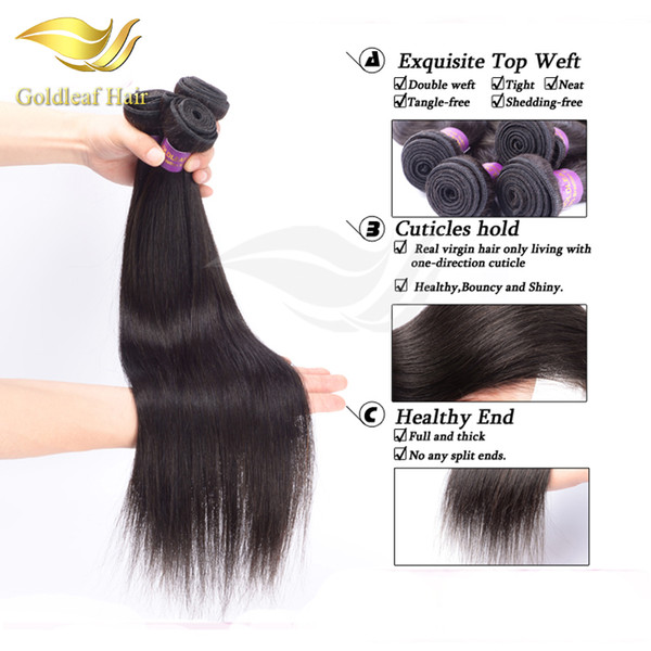 Goldleaf hair products Brazilian virgin straight unprocessed human hair weave malaysian peruvian indian virgin hair weave bundles