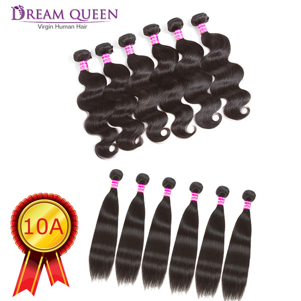 10A Brazilian Virgin Human Hair Weaves 6 Bundles Lot Body Wave Straight Malaysian Peruvian Remy Hair Bundles Extensions wefts Wet And Wavy