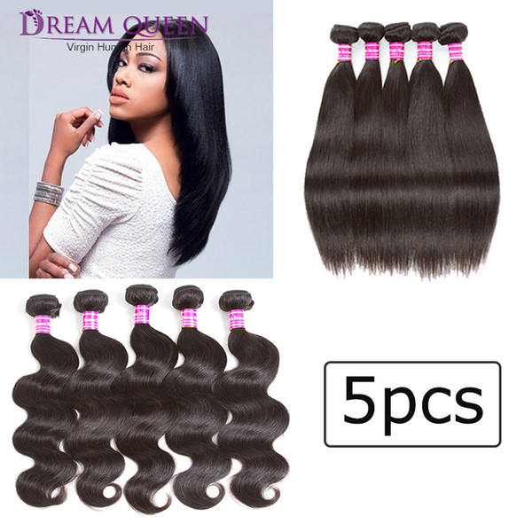 8A 100% Brazilian Remy Human Hair Wefts 5 Pcs Lots Straight Body Wave Natural Color Malaysian Peruvian Indian Virgin Human Hair Weaves