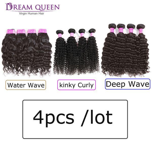 8A Unprocessed Brazilian Virgin Hair Weaves 4 Bundles Deep Water Wave Kinky Curly Malaysian Remy Human Hair Extensions Wefts