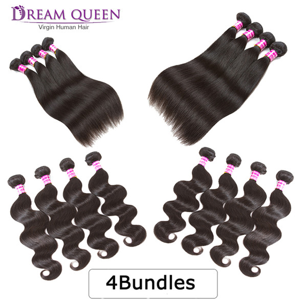 8A Hot 4 Bundles Brazilian Peruvian Human Hair Weave Straight Body Wave Natural Color Brazilian Peruvian Indian Virgin Hair Wefts