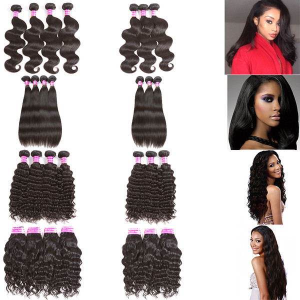 8A Mink Unprocessed Brazilian Virgin Human Hair Body Deep Water Wave Straight Kinky Curly 3 Or 4 Bundles Peruvian Remy Hair Extensions