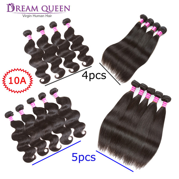 Unprocessed 10A Brazilian Human Hair Extensions 4 Or 5 Bundles Body Wave Straight Malaysian Peruvian Mongolian Human Hair Weaves Wefts