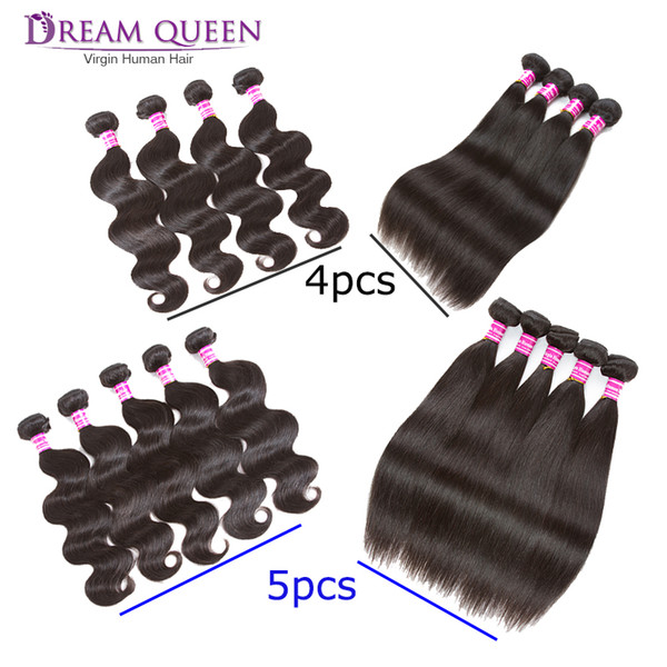 Unprocessed Peruvian Virgin Hair Extensions 4 Bundles Or 5 Bundles Body Wave Straight Natural Color Malaysian Peruvian Human Hair Weaves