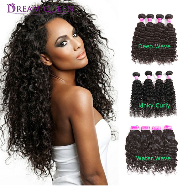 8A Brazilian Virgin Hair Deep Water Wave Kinky Curly 4 Bundles Weaves Peruvian Malaysian Virgin Human Hair Wefts Extensions