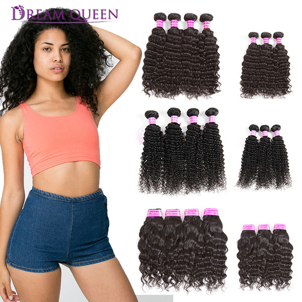 8A 100% Malaysian Human Hair Weave 4 Bundles Or 3 Bundles Dee Water Wave Kinky Curly