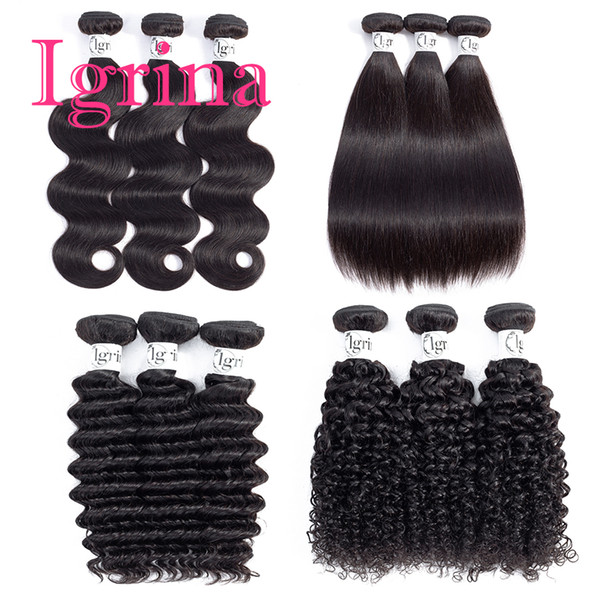 Igrina Brazilian Virgin Hair Straight Body Wave Indian Loose Deep Curly 4 Bundles Deals Good Cheap Weave Wet And Wavy Human Hair Extensions