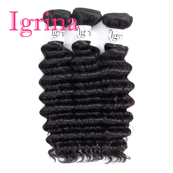 Igrina Brazilian Virgin Hair Deep Wave 3 Bundles Unprocessed Remy Human Hair Weave Bundles Deep Curly Brazilian Deep Wave Hair Extensions