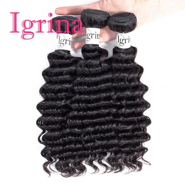 Igrina Raw Indian Virgin Hair Deep Wave 3 Bundles Deals 100% Unprocessed Remy Human Hair Bundles Weave Deep Curly Indian Hair Extensions