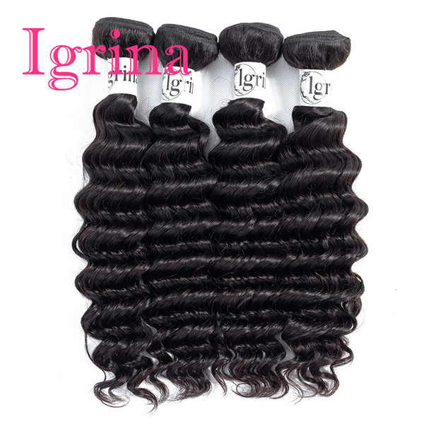 Igrina Brazilian Virgin Hair Deep Wave 4 Bundles Deals Unprocessed Good Cheap Weave Human Hair Extensions Remy Wet And Wavy Deep Curly Hair