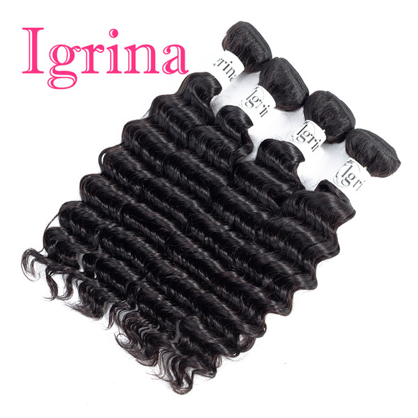 Igrina Peruvian Virgin Hair Deep Wave 4 Bundles Deals Unprocessed Good Cheap Weave Human Hair Extensions Remy Wet And Wavy Deep Curly Hair