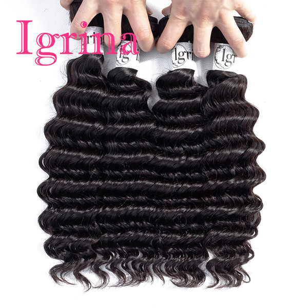 Igrina Indian Virgin Hair Deep Wave 4 Bundles Deals Unprocessed Good Cheap Weave Human Hair Extensions Remy Wet And Wavy Deep Curly Hair