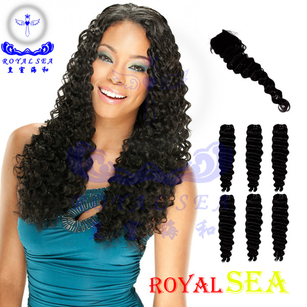 8A Brazilian Hair Weaves and Closures Peruvian Malaysian Indian Deep Wave Bundles 6 pcs Hair With 4*4 Lace Closure Human Hair Extenstions