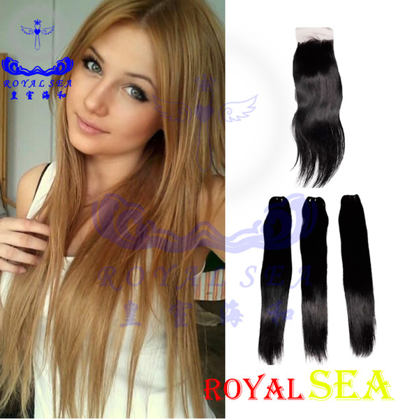 7A Brazilian Straight Hair Bundles With Closure Virgin Human Hair Products Double Weft Black Straight Hair With Front Lace Closures 3 Pcs