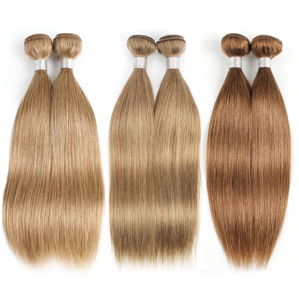 Color 27 Honey Blonde Brazilian Straight Hair 3/4 Bundles Human Hair Weave Brazilian Virgin Hair Straight Extensions Color 8, Color 30