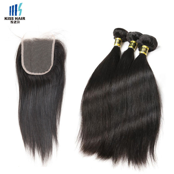 High Quality 9A Remy Hair 3 Bundles with Closure Silky Straight Raw Virgin Indian Hair Brazilian Peruvian Unprocessed Human Hair Extensions