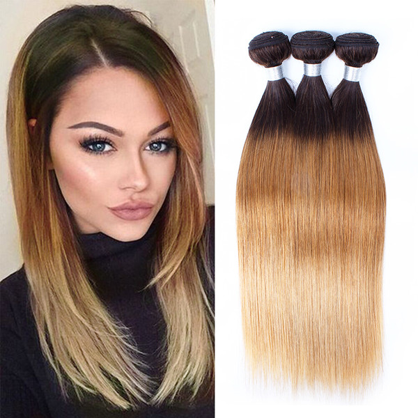 T4 30 27 Brown Blonde Brazilian Ombre Human Hair Weave Bundles Silky Straight Body Wave Ombre Indian Remy Hair