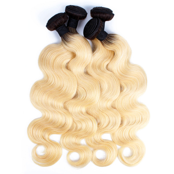 4 Bundles T 1B 613 Dark Root Blonde Extensions Virgin Hair Body Wave Two Tone Ombre Peruvian Brazilian Indian Remy Human Hair Weave